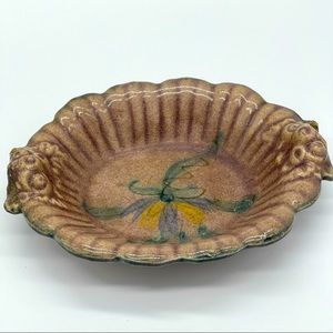Vintage Made in Japan Art Nouveau Soap Dish Brown Hand Painted Floral Round